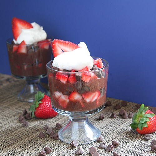 pudding parfaits with blue background