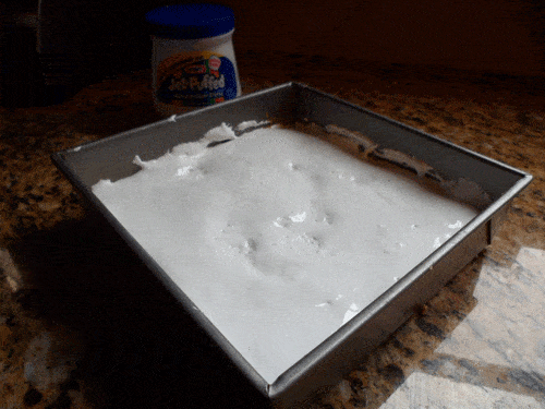 marshmallow fluff in baking pan