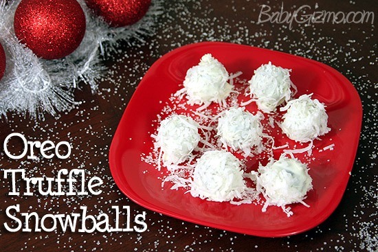 Oreo Truffle Snowballs on red plate