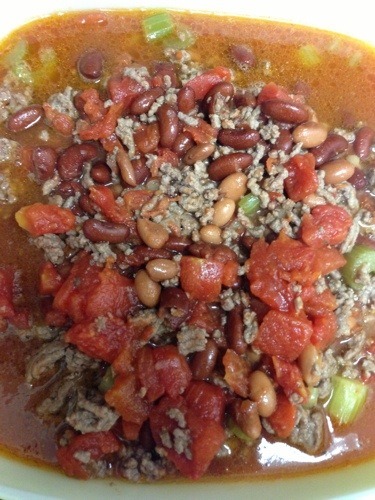 Chili with beans in bowl