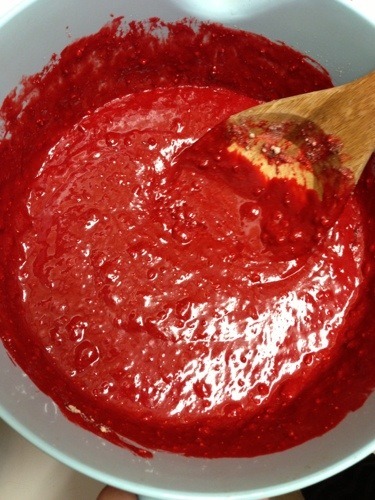 red velvet cake batter in bowl