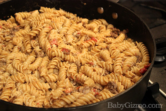 pasta with taco sauce in skillet