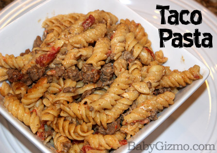 Creamy Taco Pasta in a white bowl