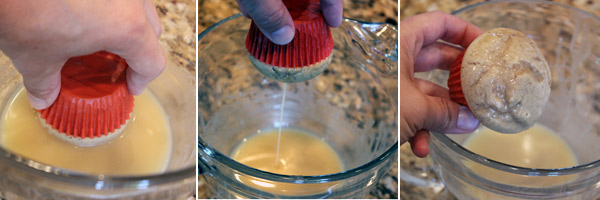 dipping muffins in glaze