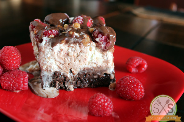 Raspberry Brownie Ice Cream on red plate